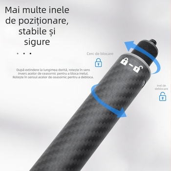 Baston selfie din fibră de carbon extensibil pentru Insta360/GoPro/camere de acțiune