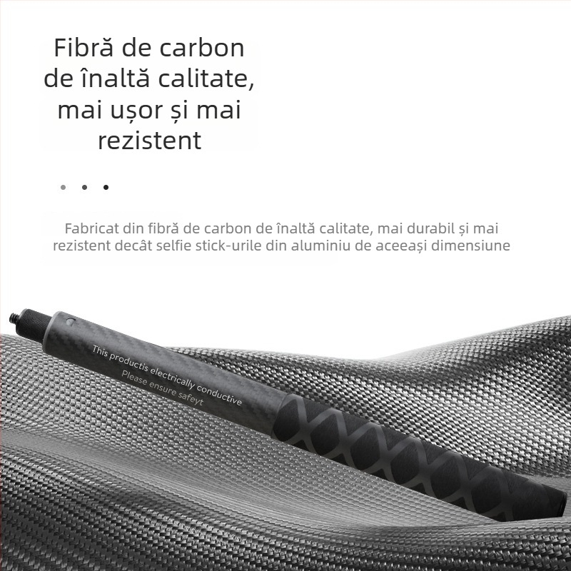 Baston selfie din fibră de carbon extensibil pentru Insta360/GoPro/camere de acțiune