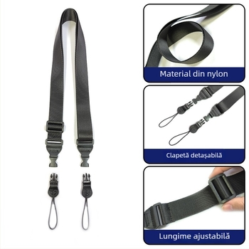 Bandă universală de umăr pentru tablete, camere și telescoape; construcție din nailon și fibră super; compatibilă cu tablete, telescoape și camere; include curea și pungă de ambalare