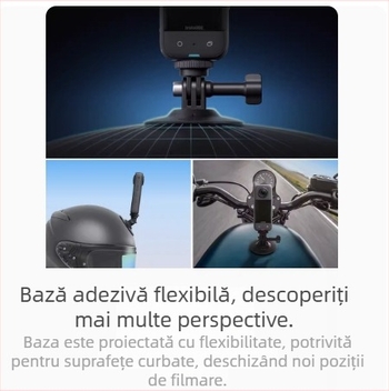 Set accesorii motocicletă Insta360 Shadow Stone pentru One X2, One X3, One RS, Go 3, Go 2 și alte camere de acțiune — construcție metalică; include clemă puternică și bază flexibilă de lipire