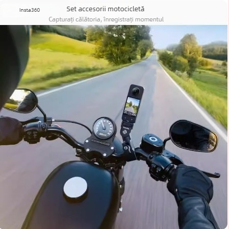 Set accesorii motocicletă Insta360 Shadow Stone pentru One X2, One X3, One RS, Go 3, Go 2 și alte camere de acțiune — construcție metalică; include clemă puternică și bază flexibilă de lipire