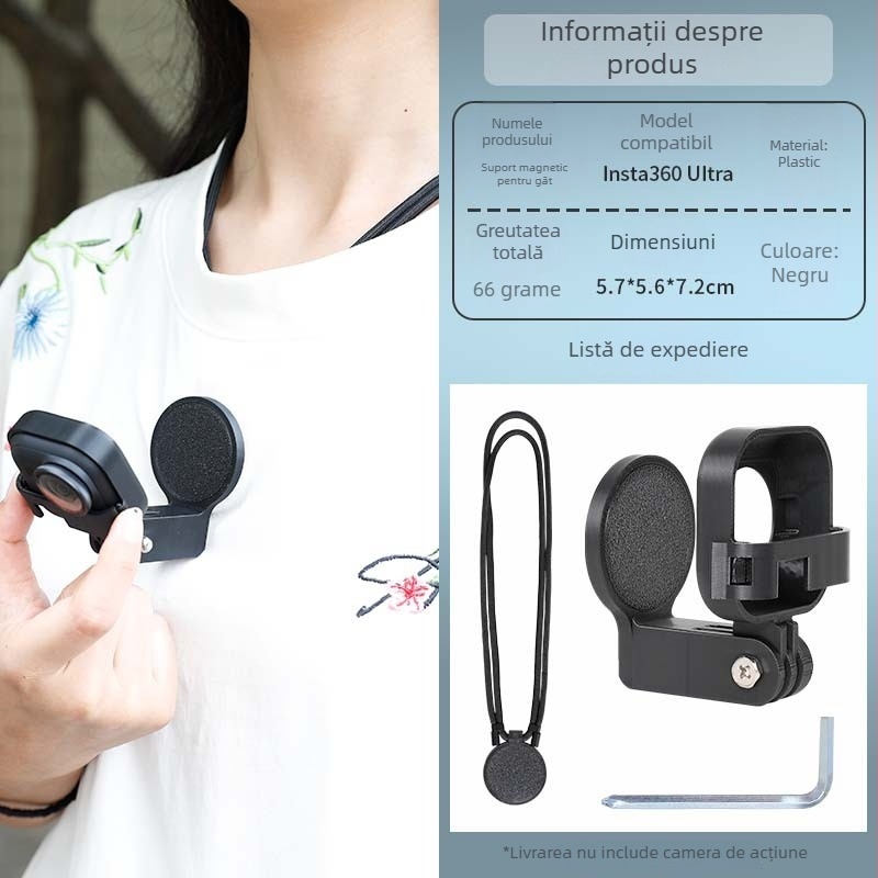 Lanyard magnetic extensor pentru Insta360 GO Ultra — ascunde baza de eliberare rapidă, din plastic, include cadru de protecție