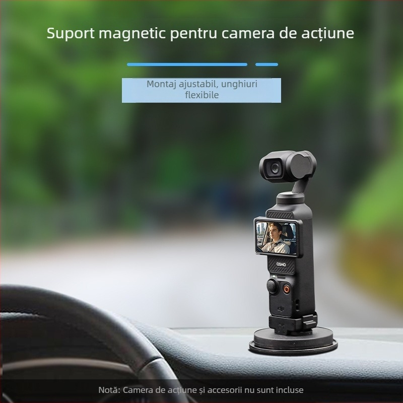 Suport adaptor magnetic de extindere pentru DJI Pocket 3, cu bază de birou cu ventuză auto (Material: aliaj de aluminiu + silicon; Brand: Strange leaves; Compatibil: DJI Pocket 3)