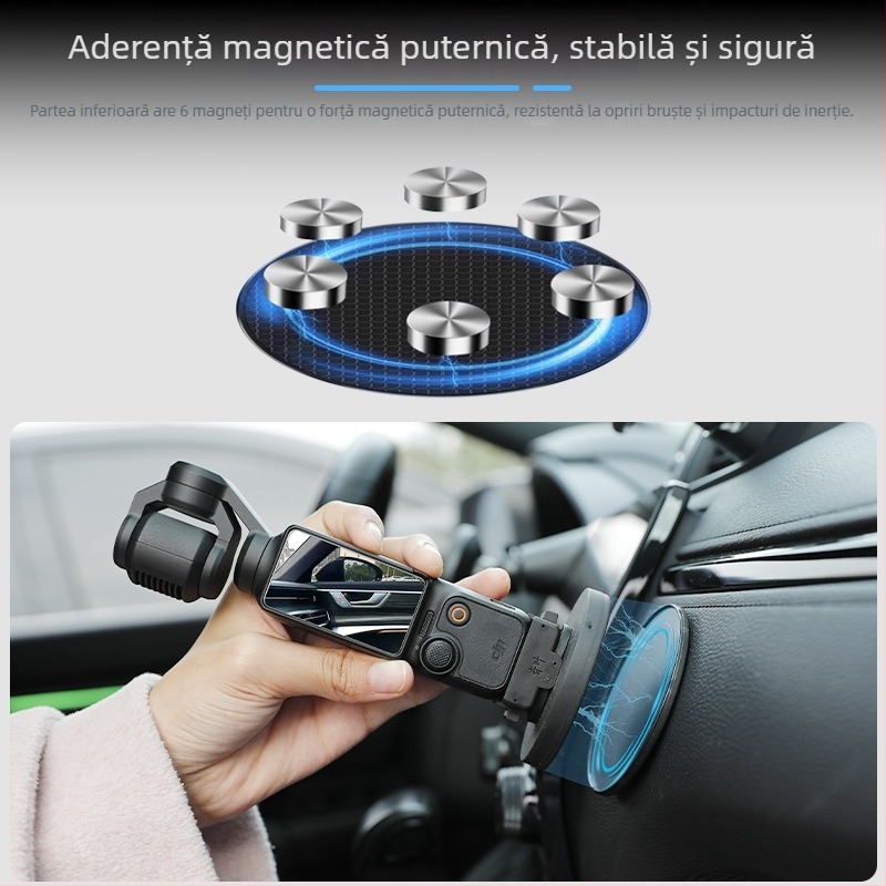 Suport adaptor magnetic de extindere pentru DJI Pocket 3, cu bază de birou cu ventuză auto (Material: aliaj de aluminiu + silicon; Brand: Strange leaves; Compatibil: DJI Pocket 3)