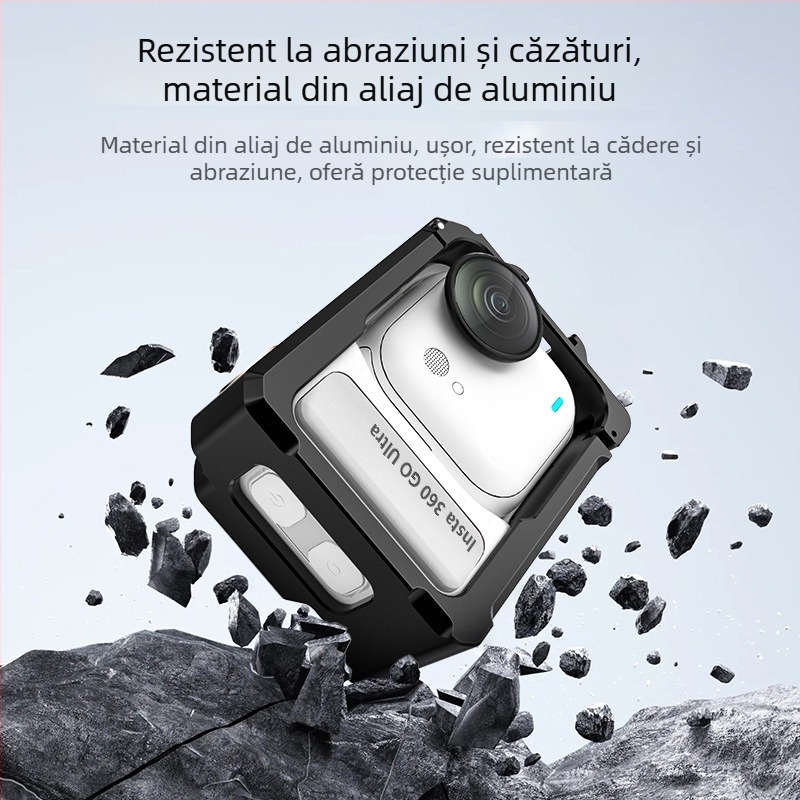 Carcasă de protecție din aliaj de aluminiu pentru Insta360 GO Ultra cu șină Cold Shoe metalică