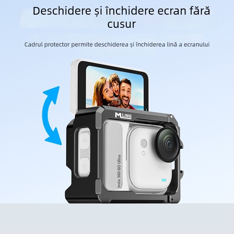 Carcasă de protecție din aliaj de aluminiu pentru Insta360 GO Ultra cu șină Cold Shoe metalică