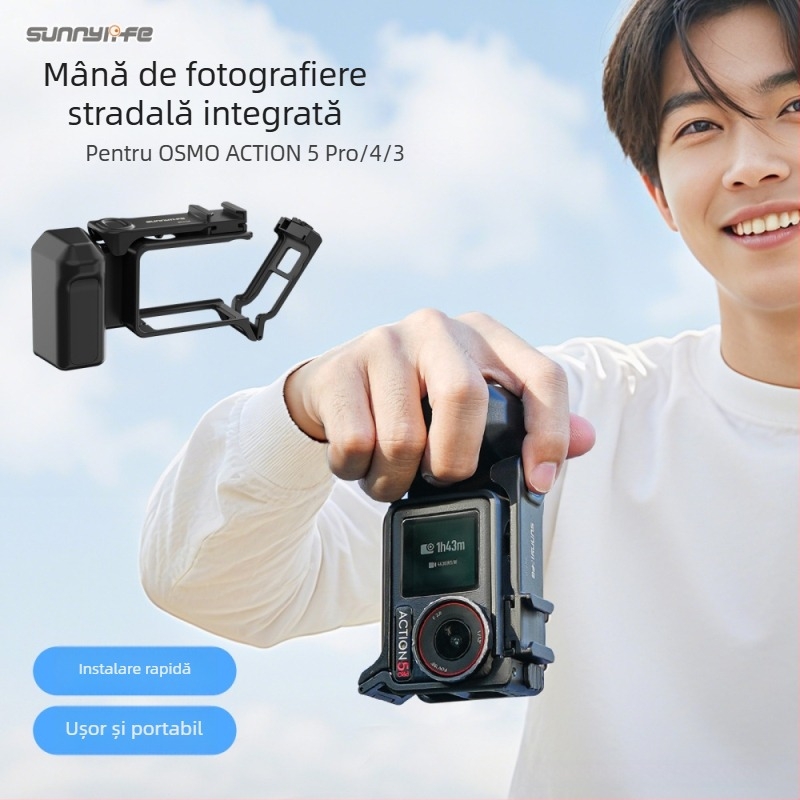 Mâner Sunnylife Action 5Pro/4/3 cu eliberare rapidă și husă protectoare Rabbit Cage (OA5-BK038, Plastic + Silicon)