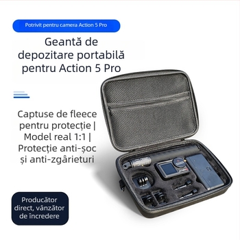 Geantă de depozitare DJI Action 3/4/5 Pro – Material PU, Compatibilă cu Action 3/4/5 Pro, Portabilă, husă multifuncțională pentru camere sportive