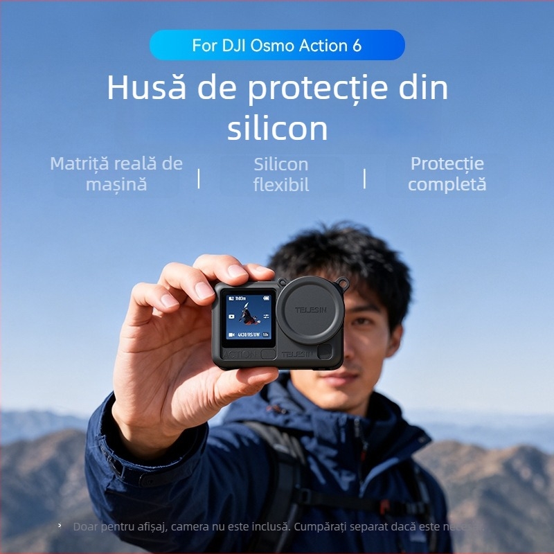 Carcasă protector din silicon pentru DJI Osmo Action 6 – model S6-ptc-11; Compatibil cu S6-ptc-11; Material: silicon; Include: husă din silicon și șnur de purtare
