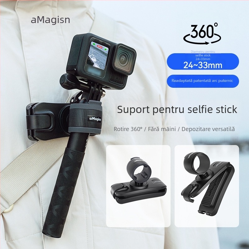 Suport pentru selfie stick pentru camere de acțiune – Amagisn amy, ABS+silicone, compatibil cu Insta360, DJI, GoPro