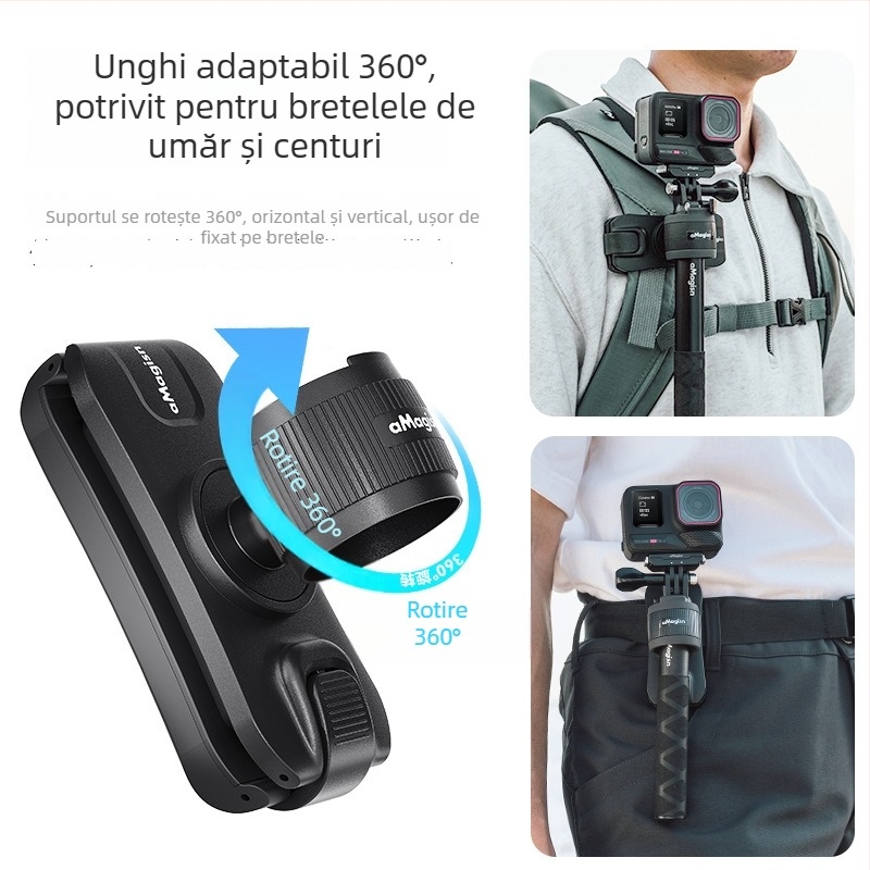 Suport pentru selfie stick pentru camere de acțiune – Amagisn amy, ABS+silicone, compatibil cu Insta360, DJI, GoPro