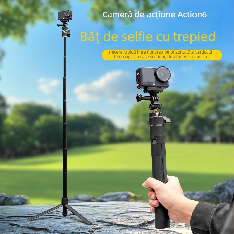 Selfie stick pentru cameră de acțiune, aliaj de aluminiu, telescopic, imprimare de logo disponibilă, include geantă