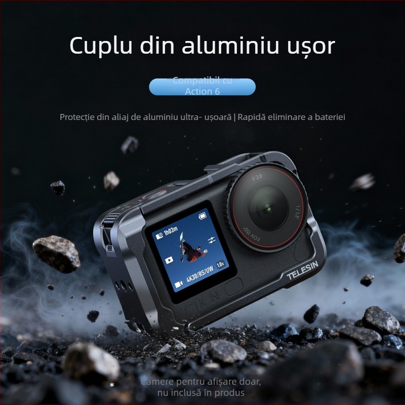 Telesin DJI Action6 cușcă din aliaj de aluminiu – cadru protector pentru cameră de acțiune