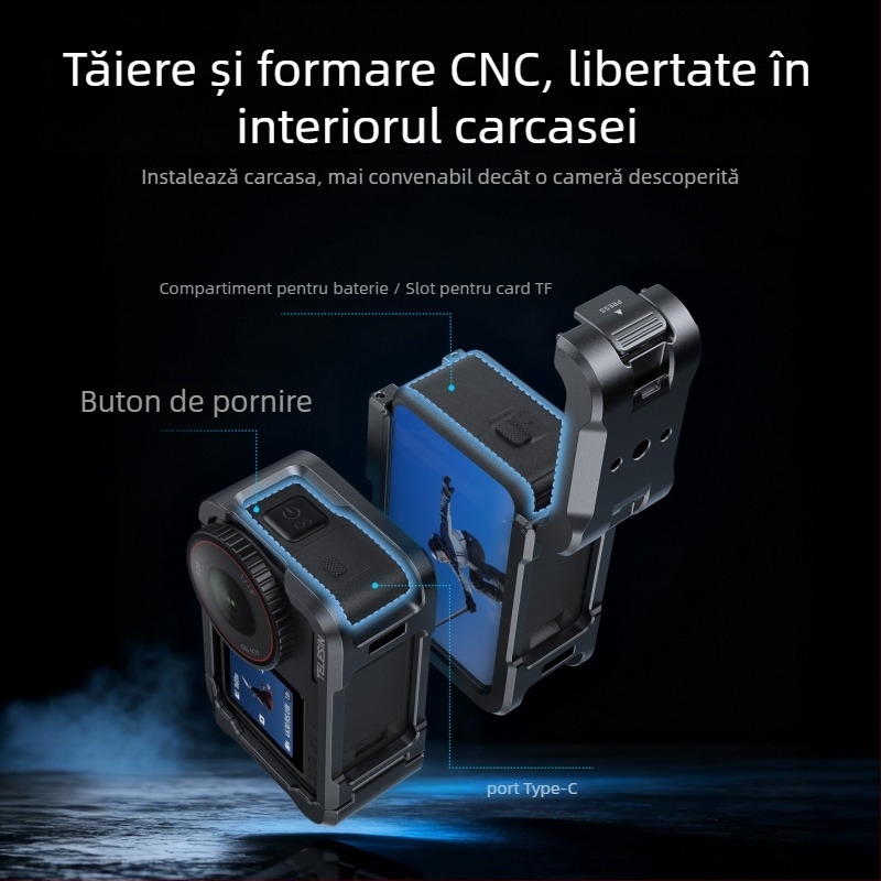 Telesin DJI Action6 cușcă din aliaj de aluminiu – cadru protector pentru cameră de acțiune