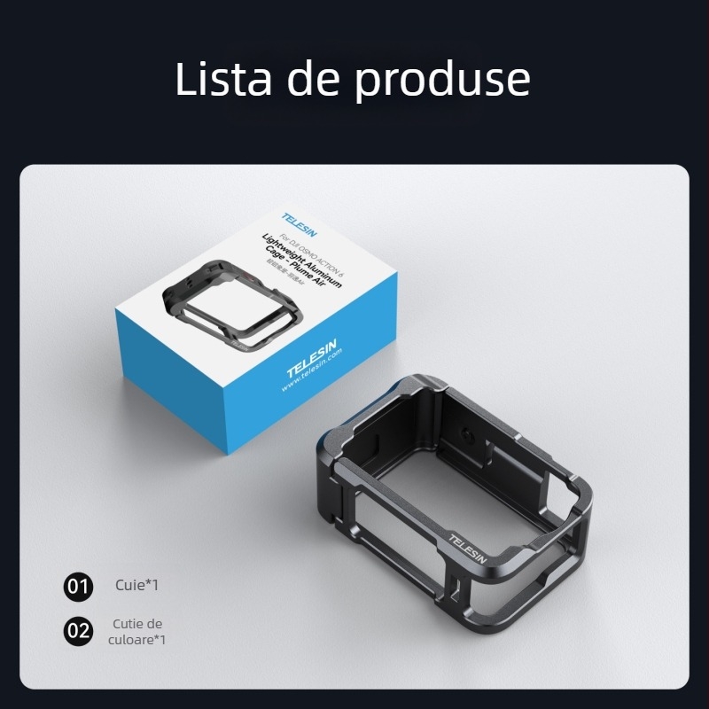 Telesin DJI Action6 cușcă din aliaj de aluminiu – cadru protector pentru cameră de acțiune