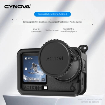 Carcasă de protecție din silicon pentru Osmo Action 6, cu capac de obiectiv și curea de mână – protecție împotriva căderilor și zgârieturi, model OA6-GJT-CY (include carcasă, capac de obiectiv, curea de mână)