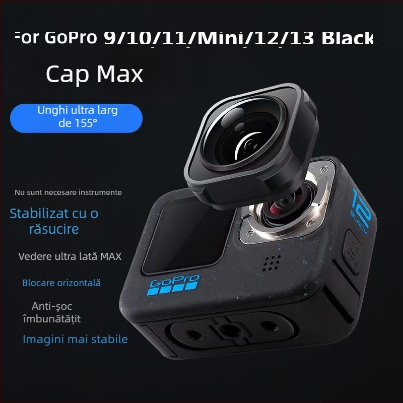 Fu Tae-Hiro Lentilă unghi larg pentru GoPro 9/10/11/MINI/12/13 — sticlă optică, logo personalizabil, compatibil cu GoPro