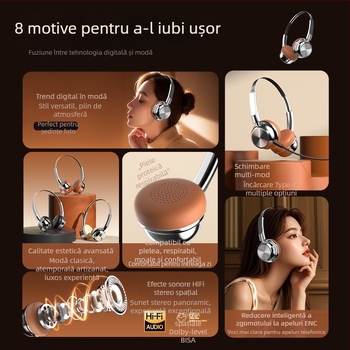 Căști Bluetooth over-ear, corp din aliaj de aluminiu, stil retro, Bluetooth 5.0, rază 10 m, baterie peste 8 ore, IPX4