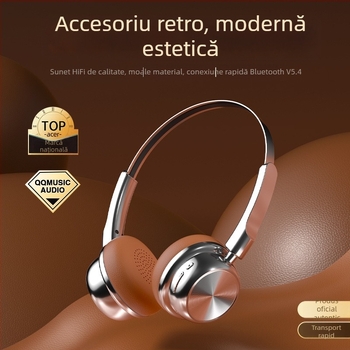 Căști Bluetooth over-ear, corp din aliaj de aluminiu, stil retro, Bluetooth 5.0, rază 10 m, baterie peste 8 ore, IPX4