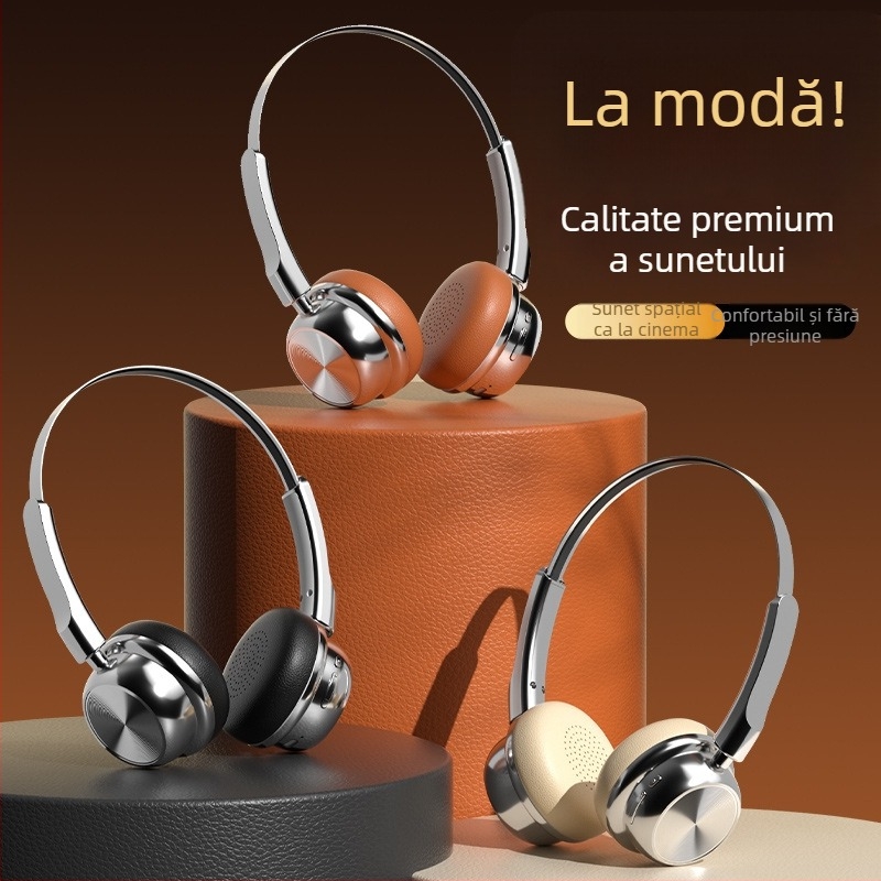 Căști Bluetooth over-ear, corp din aliaj de aluminiu, stil retro, Bluetooth 5.0, rază 10 m, baterie peste 8 ore, IPX4