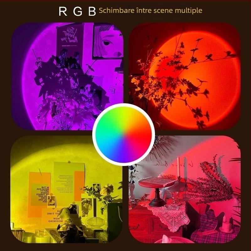 Lumină de umplere pentru fotografie cu proiecție ambientală – alimentare USB, montaj pe perete, control manual, proiecție de amurg cu curcubeu, lampă de noapte