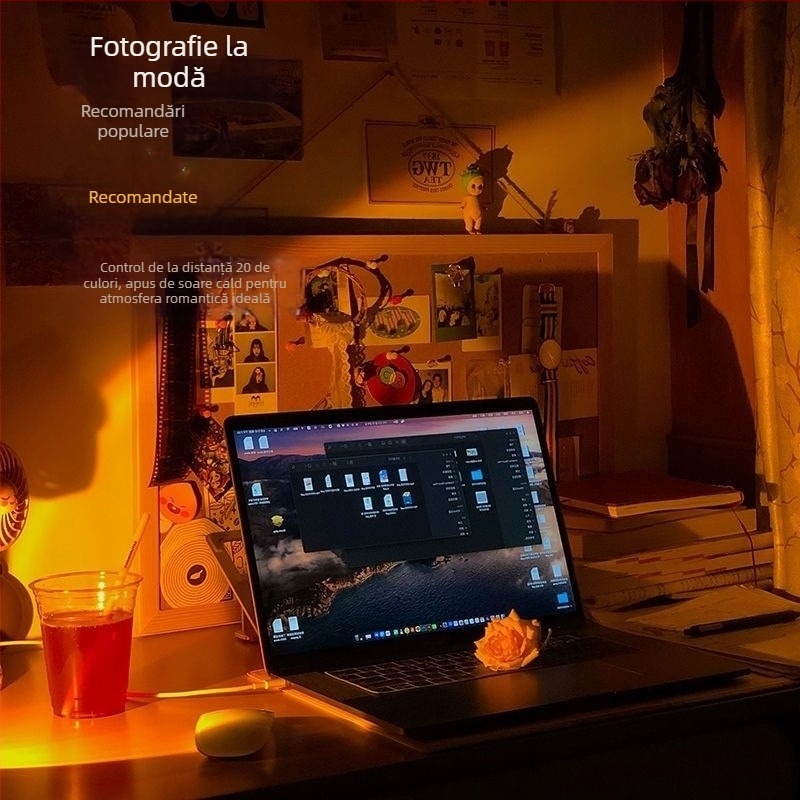 Lumină de umplere pentru fotografie cu proiecție ambientală – alimentare USB, montaj pe perete, control manual, proiecție de amurg cu curcubeu, lampă de noapte