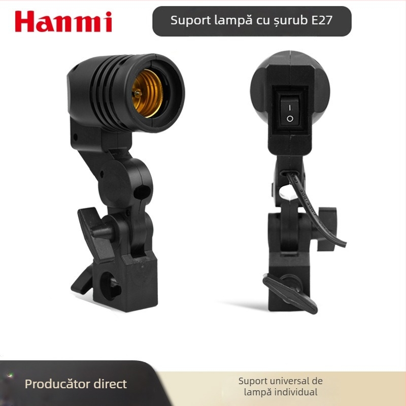 Suport E27 pentru lampă cu orificiu pentru umbrelă de fotografiat, aparat de iluminat cu lumină moale, model E27; tip produs: aparat de iluminat cu lumină moale; compatibil cu umbrele de lumină moale; material plastic; sarcină maximă 2-5 kg