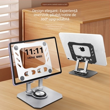 Suport tablet rotativ 360°, bază din aluminiu pliabilă, înălțime reglabilă pentru birou, compatibil cu iPad, docking de răcire portabil