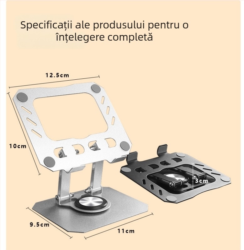 Suport tablet rotativ 360°, bază din aluminiu pliabilă, înălțime reglabilă pentru birou, compatibil cu iPad, docking de răcire portabil