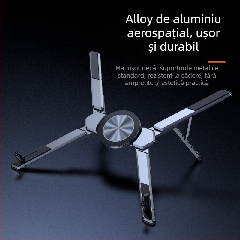 Suport magnetic pentru laptop și telefon, din aliaj de aluminiu, pliabil, model TH-328, compatibil universal, cablu 184 mm