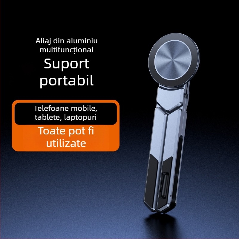 Suport magnetic pentru laptop și telefon, din aliaj de aluminiu, pliabil, model TH-328, compatibil universal, cablu 184 mm