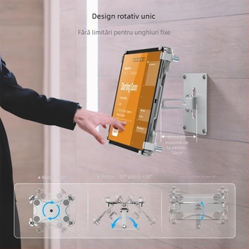 Suport pentru tabletă montat pe perete cu bază metalică rotativă și lacăt – pliabil, protecție împotriva furtului, compatibil cu iPad, iPhone, iPod