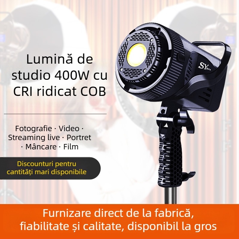 Lumină de umplere pentru live cu COB LED, 107W, 220V, 2700–6500K, reglabilă intensitatea luminii, sursă de alimentare independentă, rază de până la 10 m