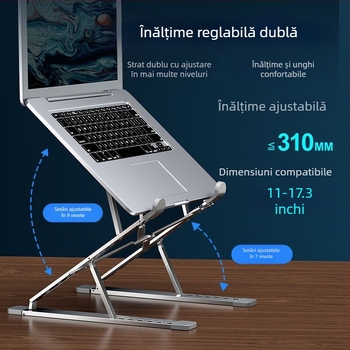Suport pentru laptop N8 din aluminiu – dublu nivel, pliabil, înălțime reglabilă