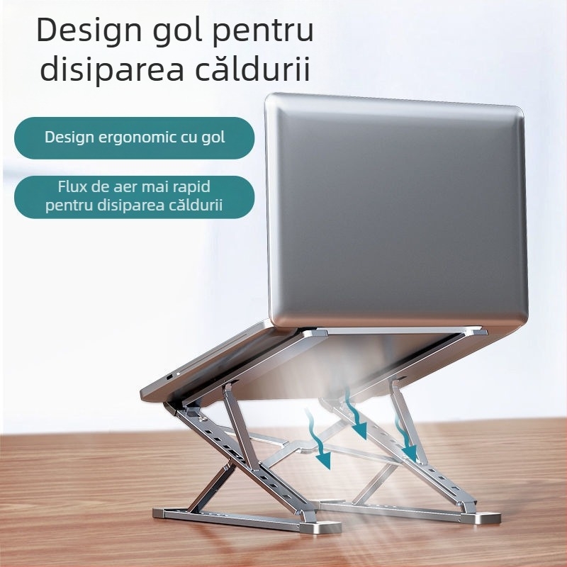 Suport pentru laptop N8 din aluminiu – dublu nivel, pliabil, înălțime reglabilă