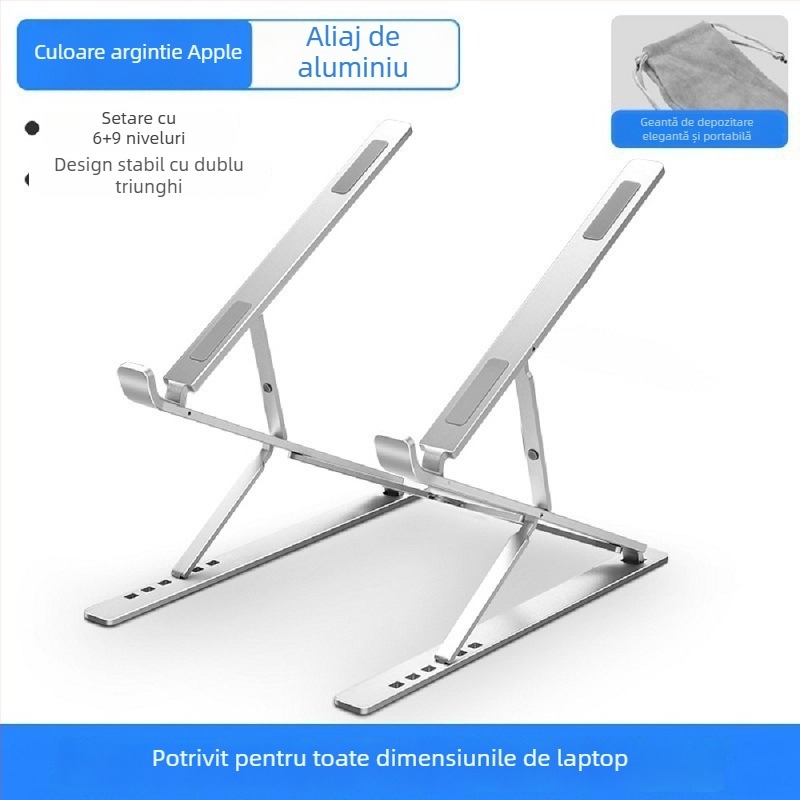 Suport pentru laptop N8 din aluminiu – dublu nivel, pliabil, înălțime reglabilă