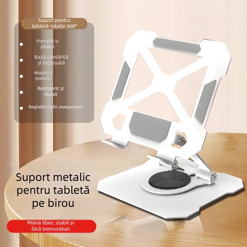 Suport de tablet pentru birou, metal, rotație de 360°, universal (iPad/iPhone), pliabil, 383 g