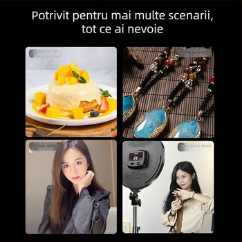 Lumină LED profesională pentru fotografie, cu suport reglabil pentru bijuterii, mâncare și natură statică — 60–62W, 185–245V, reglaj intensitate, temperatură culoare 3000K–6500K (±300K), rază 5 m
