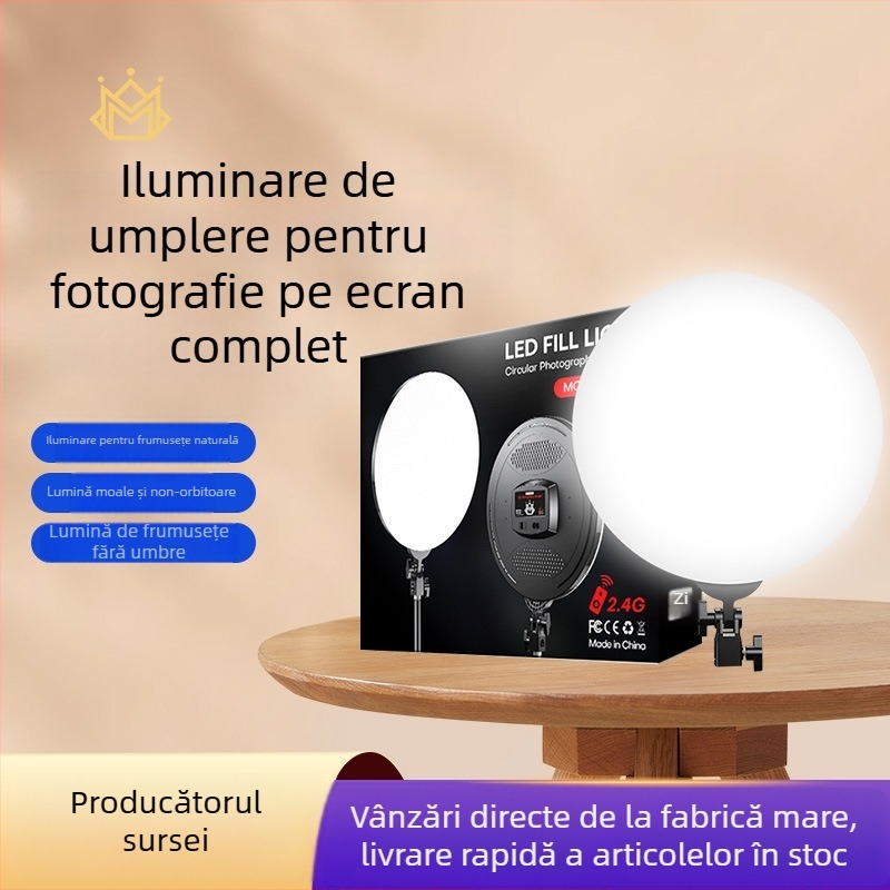 Lumină LED profesională pentru fotografie, cu suport reglabil pentru bijuterii, mâncare și natură statică — 60–62W, 185–245V, reglaj intensitate, temperatură culoare 3000K–6500K (±300K), rază 5 m