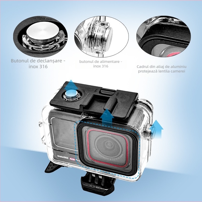 Beizhen 2040 Carcasă subacvatică impermeabilă pentru Insta360 Ace Pro – PC + oțel inoxidabil + sticlă, adâncime 40 m, Compatibilă Insta360 Ace Pro