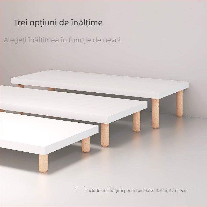 Suport dublu-etaj pentru înălțarea calculatorului și a monitorului, cu poliță de extindere a decalajului între birou — stil modern minimalist, depozitare pentru călătorii