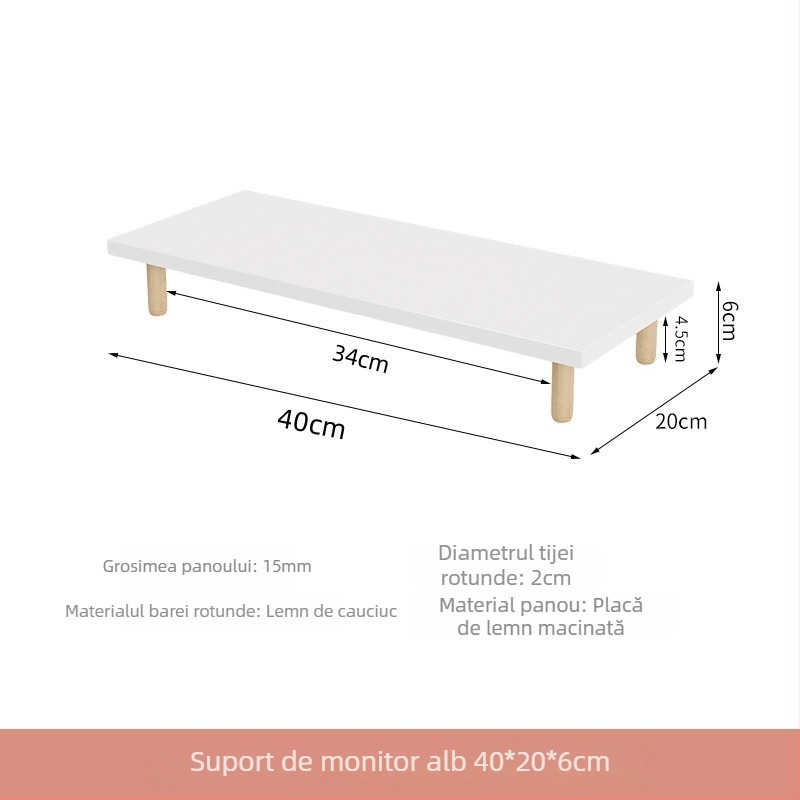 Suport dublu-etaj pentru înălțarea calculatorului și a monitorului, cu poliță de extindere a decalajului între birou — stil modern minimalist, depozitare pentru călătorii