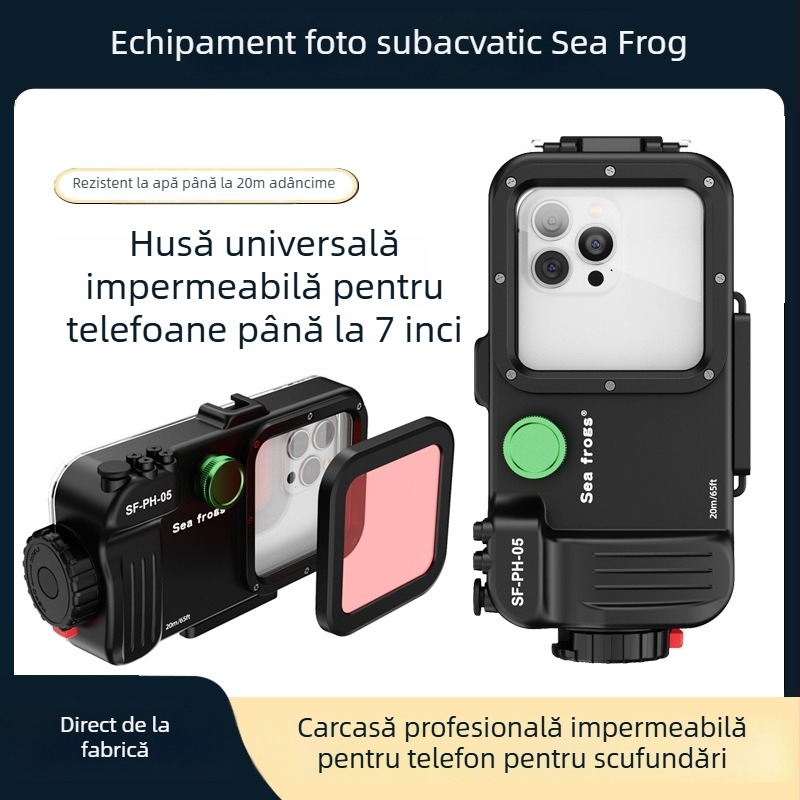 Seafrogs SF-PH-05 husă de telefon impermeabilă pentru telefoane de până la 7 inci, universal pentru Android și iPhone, Plastic, Suport Bluetooth