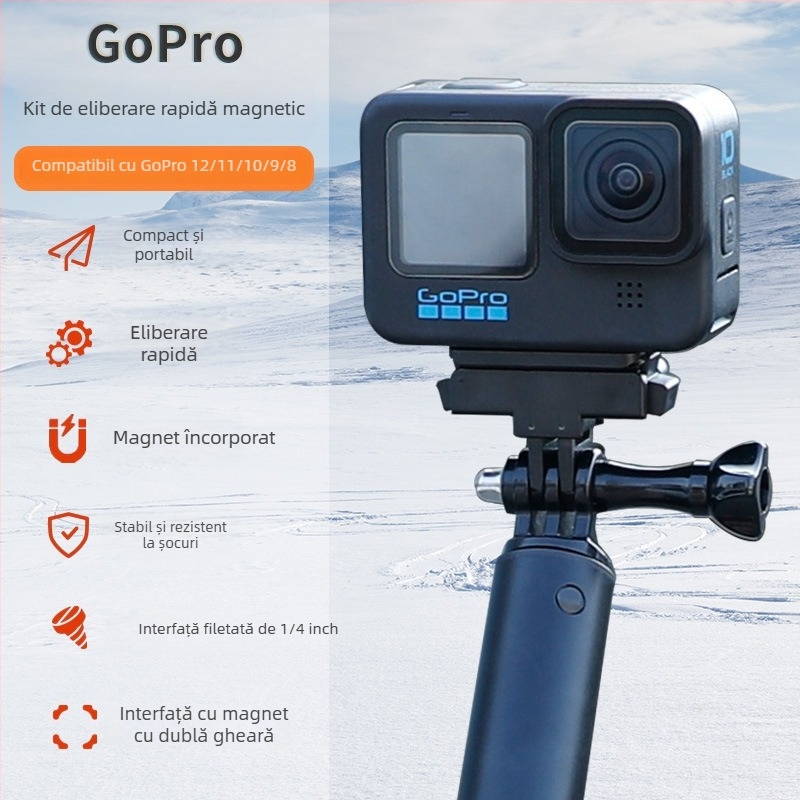 GoPro 8-12 bază magnetică cu eliberare rapidă pentru Hero, adaptor din plastic, model OP3-BHM-SL (Compatibilitate: GoPro 8-12; Tip: bază cu eliberare rapidă magnetică; Material: plastic; Ambalare: 1+1 sau 2+2)