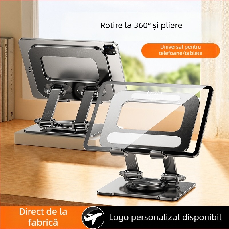 Stand pentru telefon și tabletă cu rotire și pliere | Compatibil universal (iPad, iPhone, iPod touch), Garanție 3 luni, Personalizare logo și ambalaj