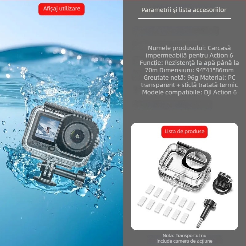 Xiasu Carcasă subacvatică Action6 pentru DJI Action6 — 45 m adâncime, PC transparent de înaltă transparență, compatibilă cu Action6