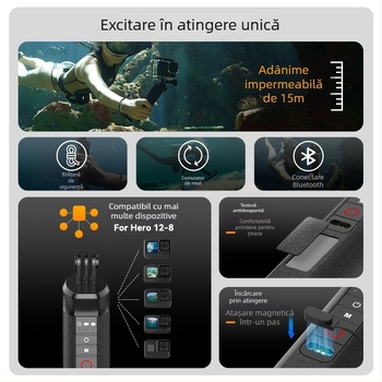 Telesin Bluetooth Buoyancy Stick Snorkel Handle pentru GoPro 8-13, Model S4-fhg-01-tgp, Material: Plastic
