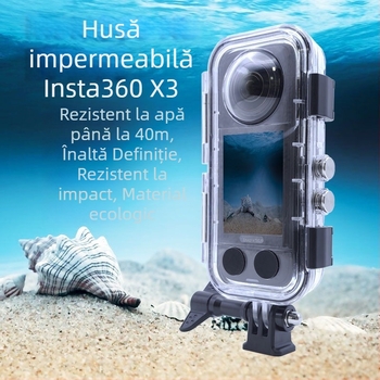 Carcasă etanșă Insta360 X3/X4 cu protecție din sticlă HD — PC + sticlă securizată + oțel inoxidabil 316, accesorii de scufundare