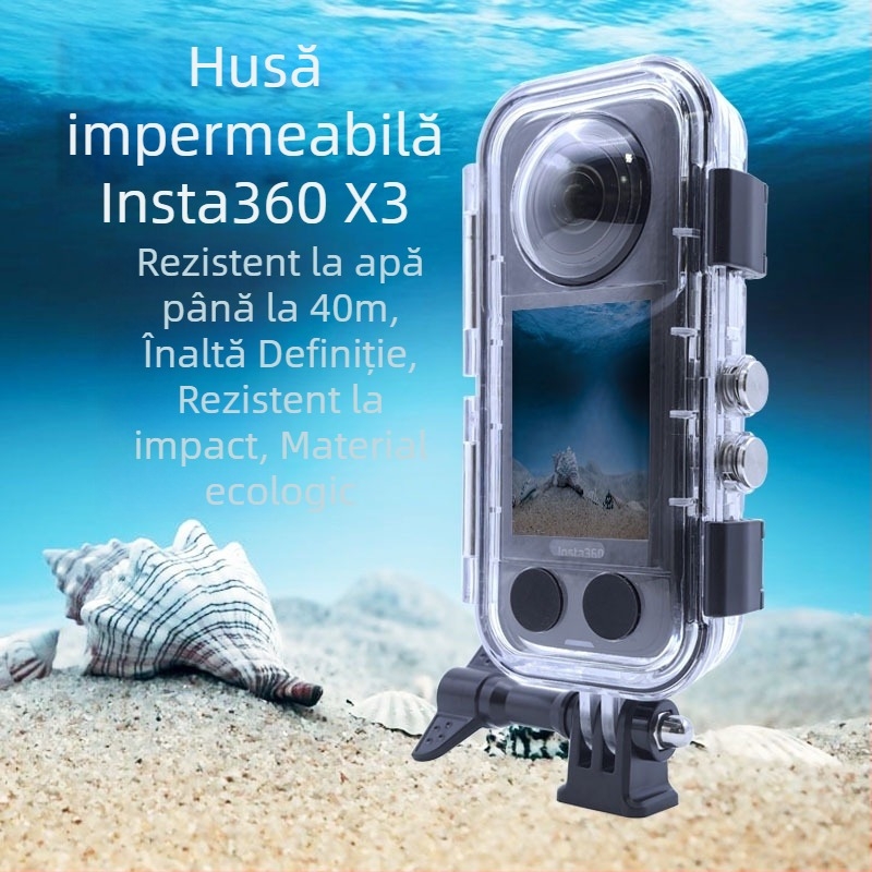 Carcasă etanșă Insta360 X3/X4 cu protecție din sticlă HD — PC + sticlă securizată + oțel inoxidabil 316, accesorii de scufundare