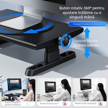 Suport pentru monitor și laptop cu rotire și ridicare — Material: ABS, aluminiu, silicon; Model: 04754; Brand: Oatsbasf/paifan; Compatibil universal; Greutate: 2.2 kg